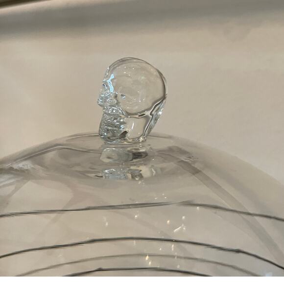 Gorgeous Halloween Glass Cloche 15in Jeweled Spider on Web Cake Dome Pedestal - Picture 5 of 10